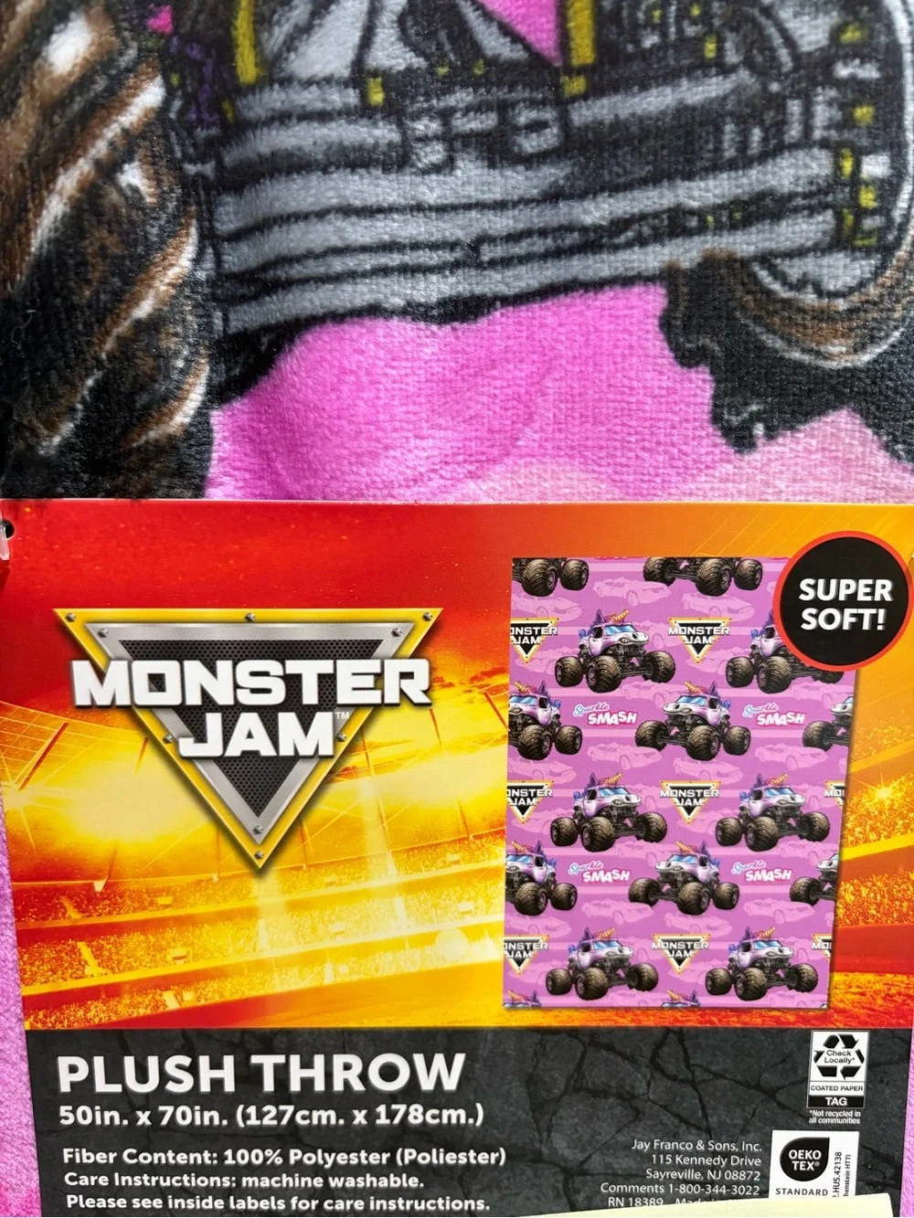 Monster Jam Pink Plush Throw Blanket